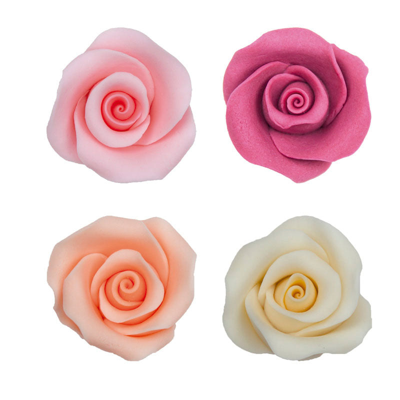 10 EDIBLE SUGAR ROSES 4 COLOURS PINK, NUDE, SALMON, FUCHSIA 5 CM