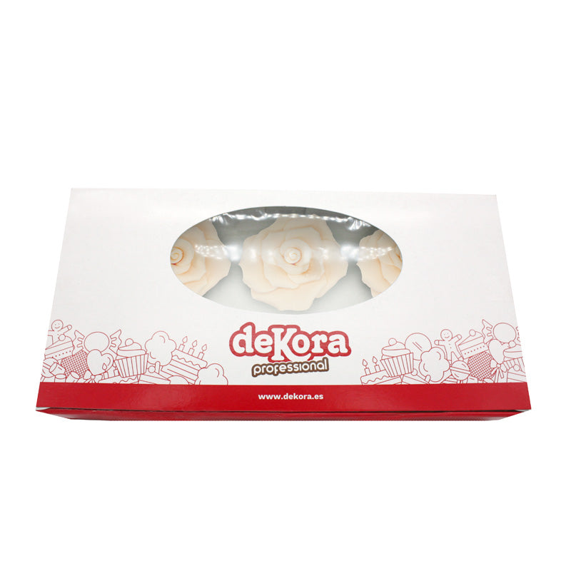 SUGAR CAKE DECORATION IVORY ROSES Ø 70 MM