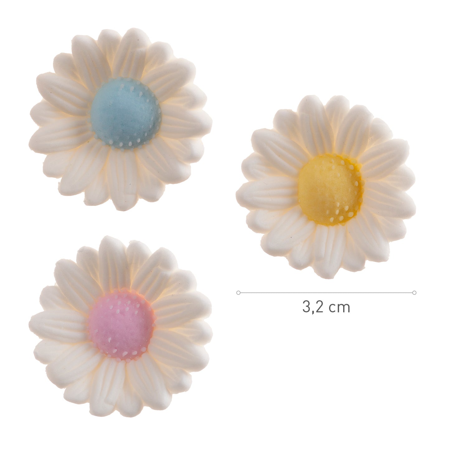 DECORACIÓN AZÚCAR MARGARITAS CENTRO 3 COLORES Ø 3.2CM