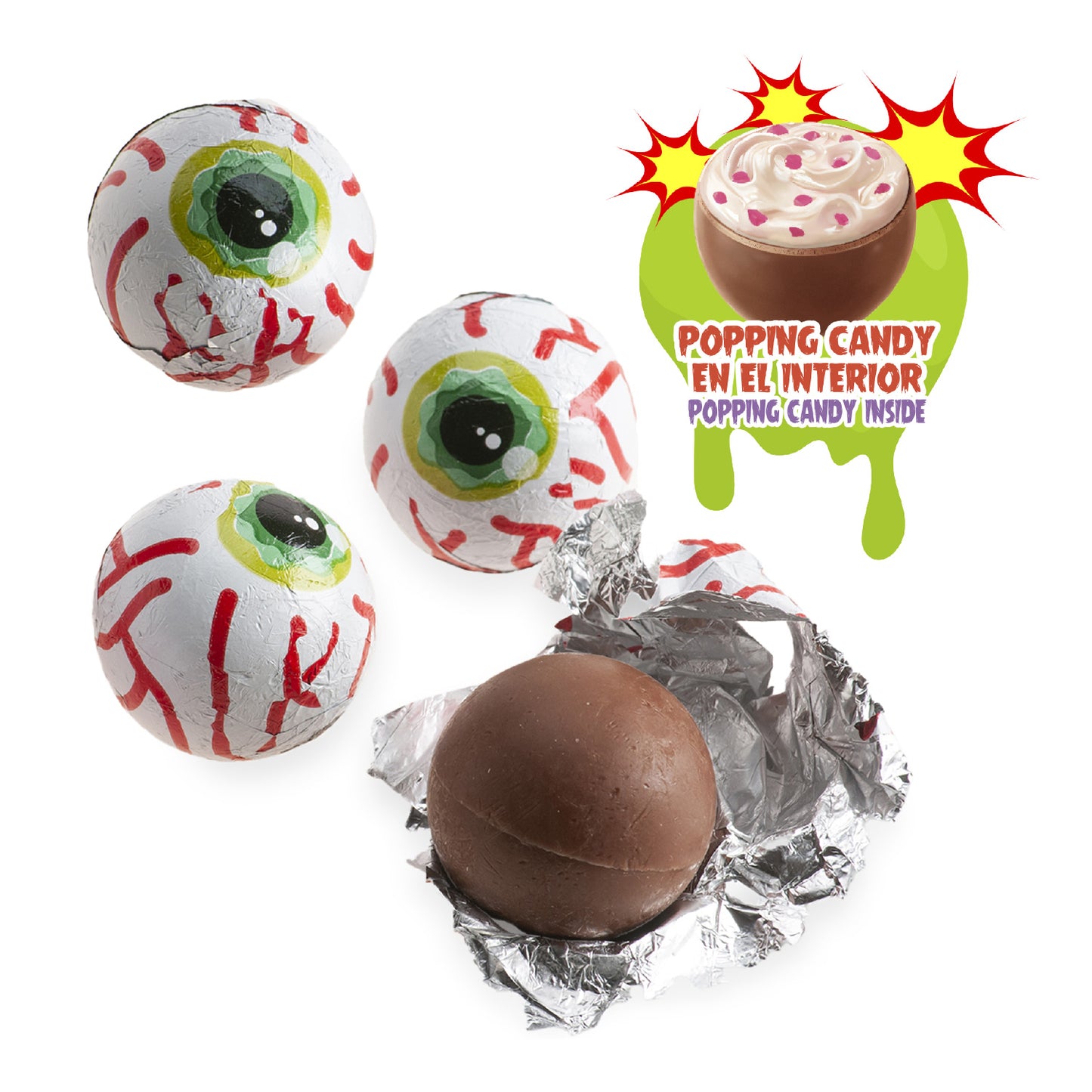 RED OJOS HALLOWEEN CHOCOLATE RELLENOS CON POPPING CANDY 75GR