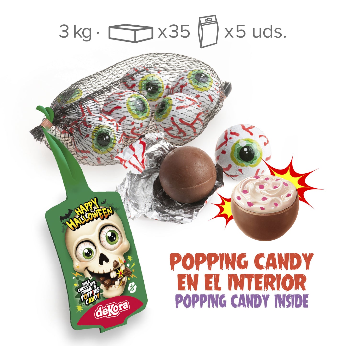 RED OJOS HALLOWEEN CHOCOLATE RELLENOS CON POPPING CANDY 75GR