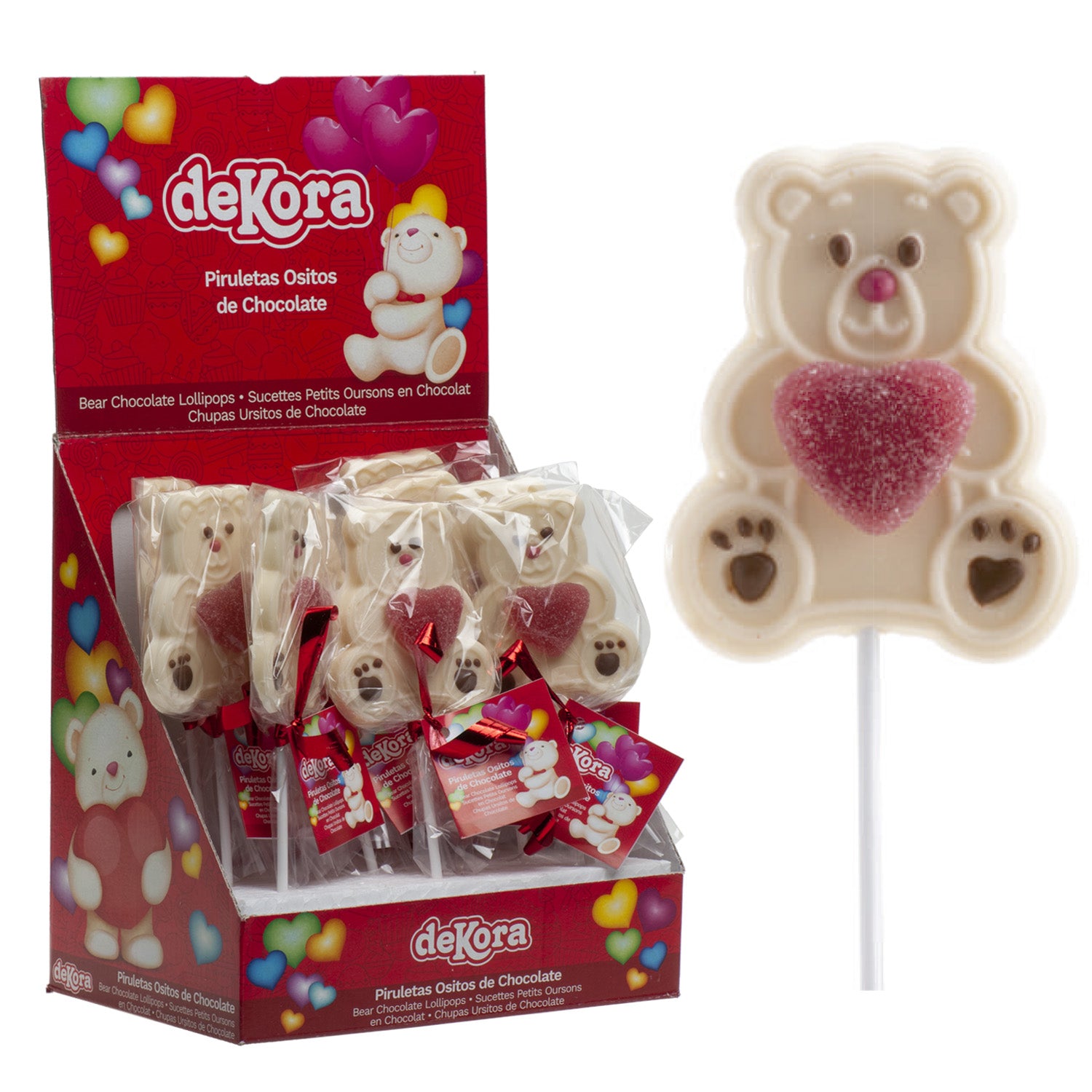 BEAR WITH JELLY HEART WHITE CHOCOLATE LOLLIPOP 45G