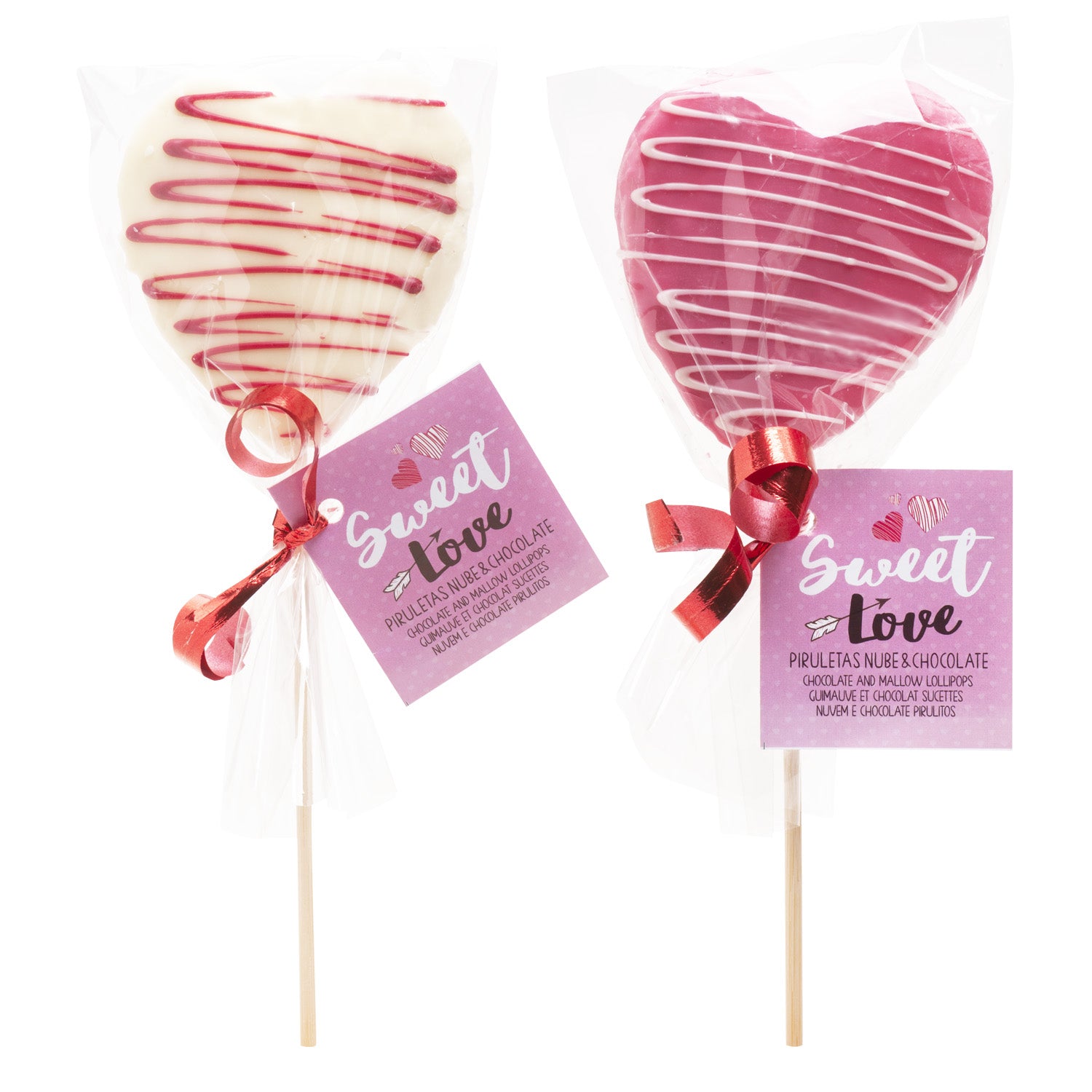 SUCETTE GUIMAUVE ET CHOCOLAT CŒURS ROSE/BLANC 30GR
