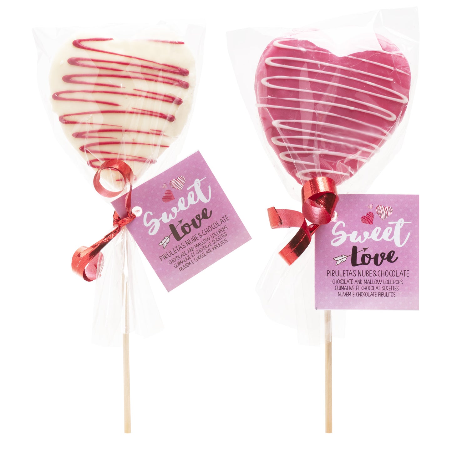 SUCETTE GUIMAUVE ET CHOCOLAT CŒURS ROSE/BLANC 30GR