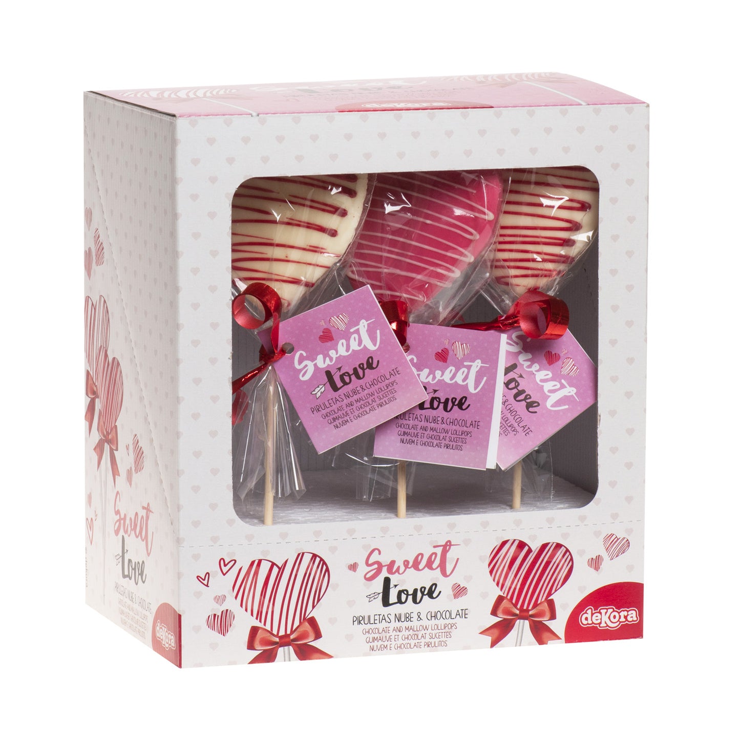 SUCETTE GUIMAUVE ET CHOCOLAT CŒURS ROSE/BLANC 30GR