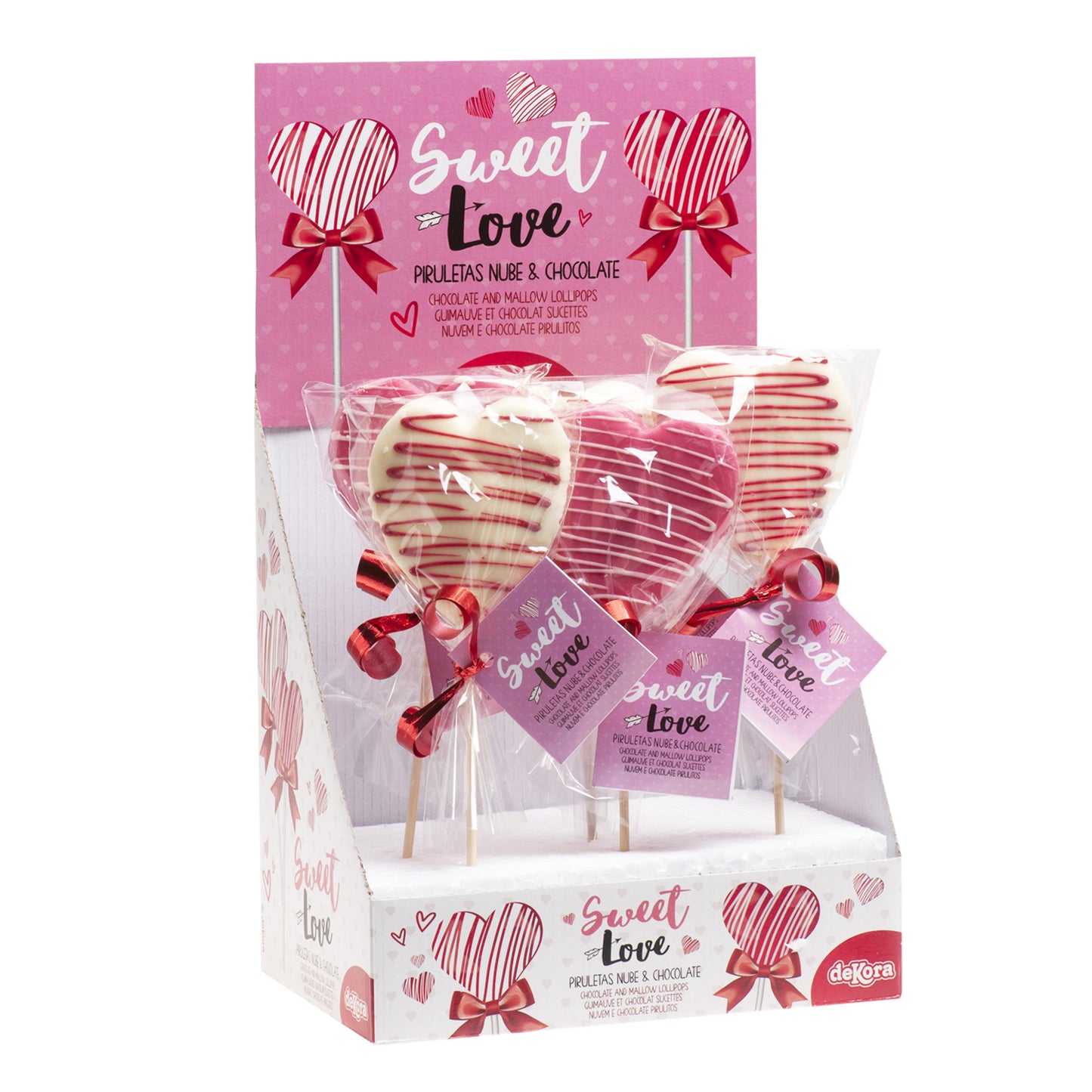 SUCETTE GUIMAUVE ET CHOCOLAT CŒURS ROSE/BLANC 30GR