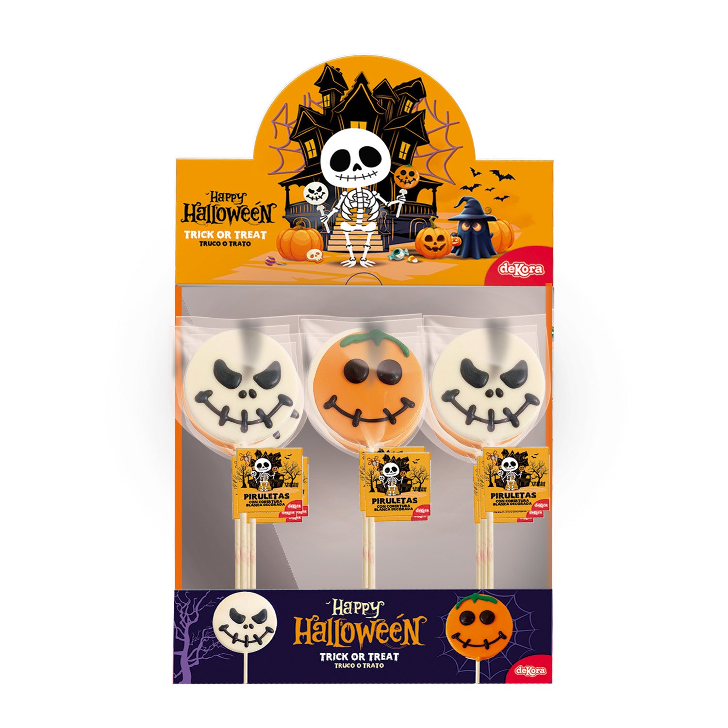ASSORTED CHOCOLATE LOLLIPOPS PUMPKIN & SKULL 30GR