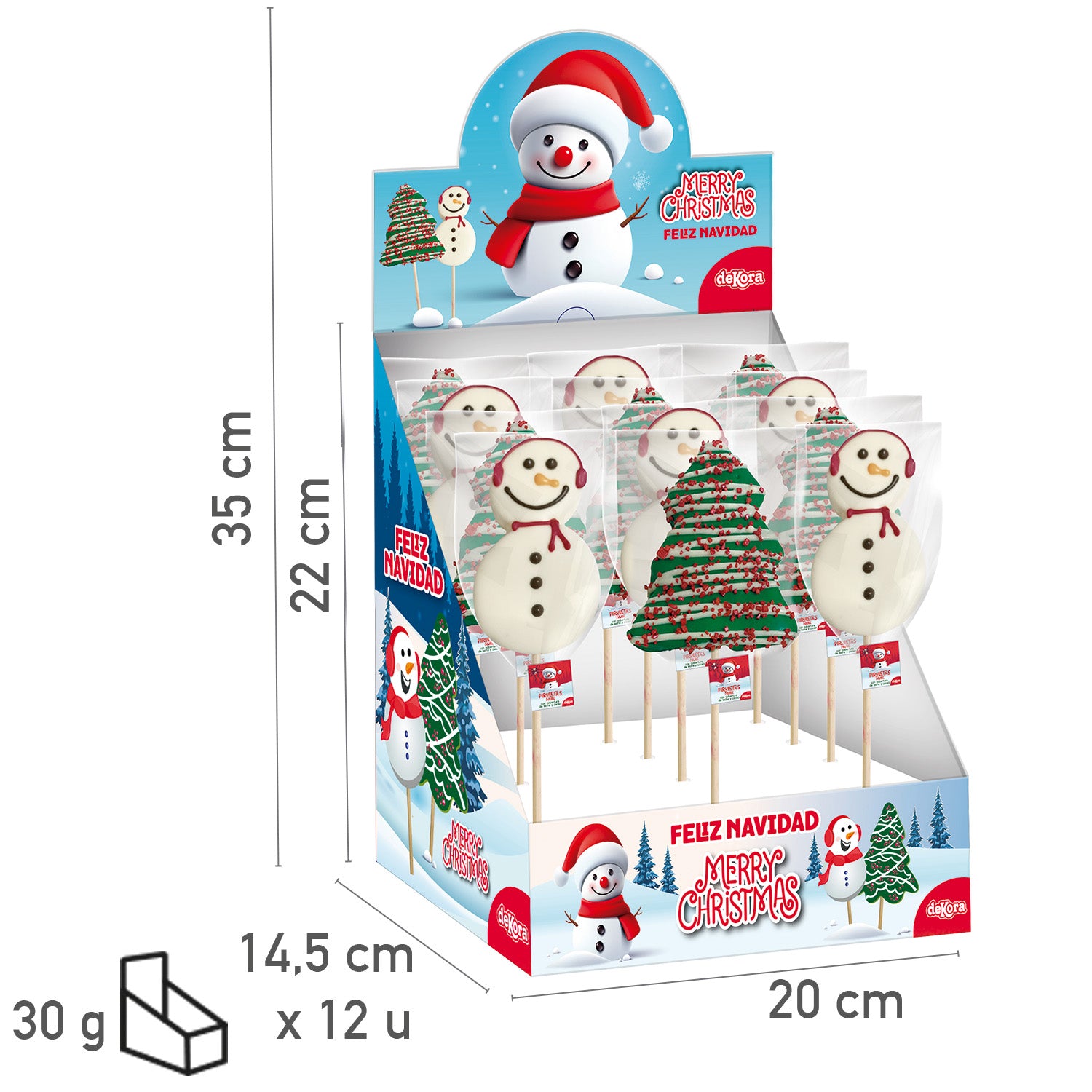 PIRULETA MALLOW CHOC  ARBOL Y MUÑECO DE NIEVE 30GR