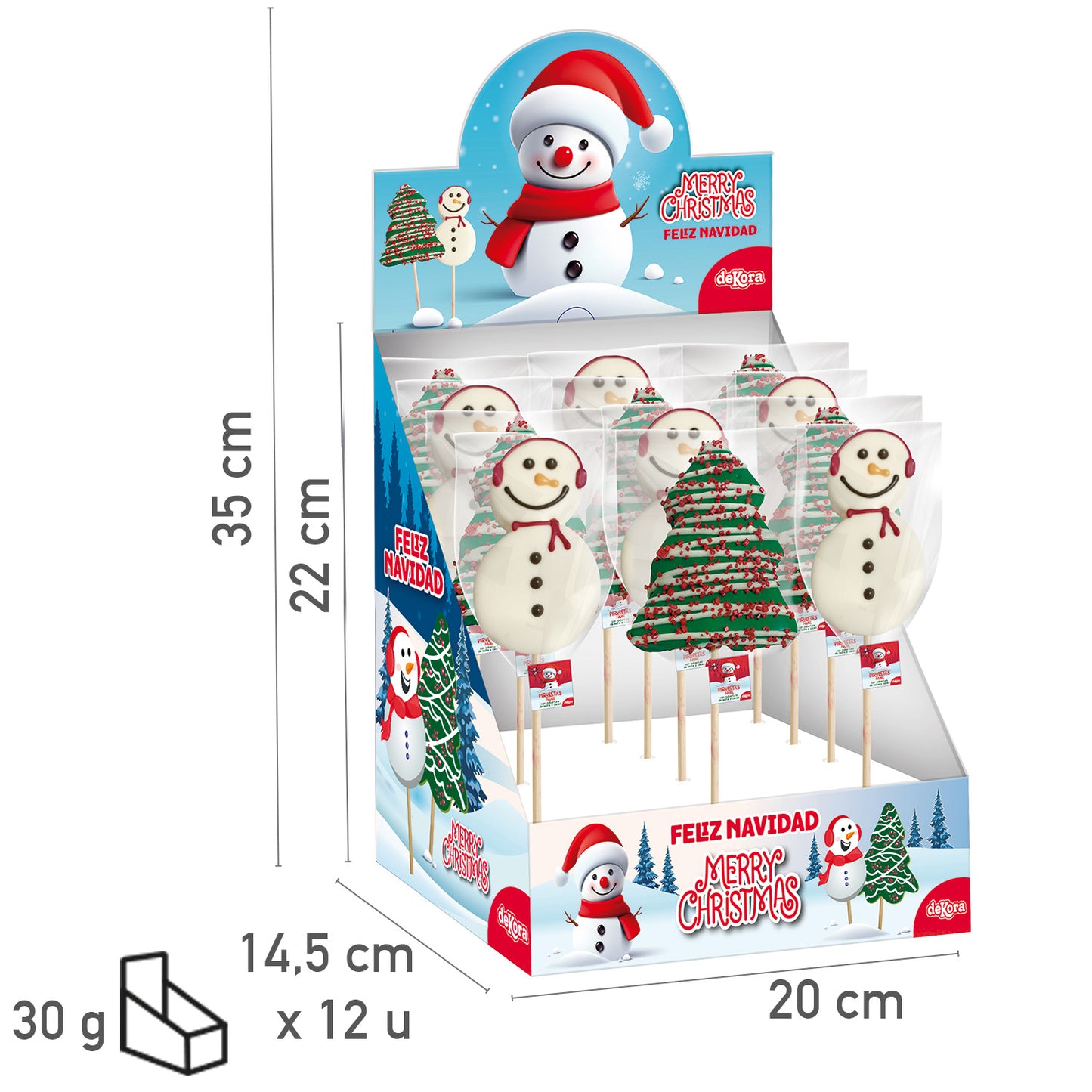 PIRULETA MALLOW CHOC  ARBOL Y MUÑECO DE NIEVE 30GR