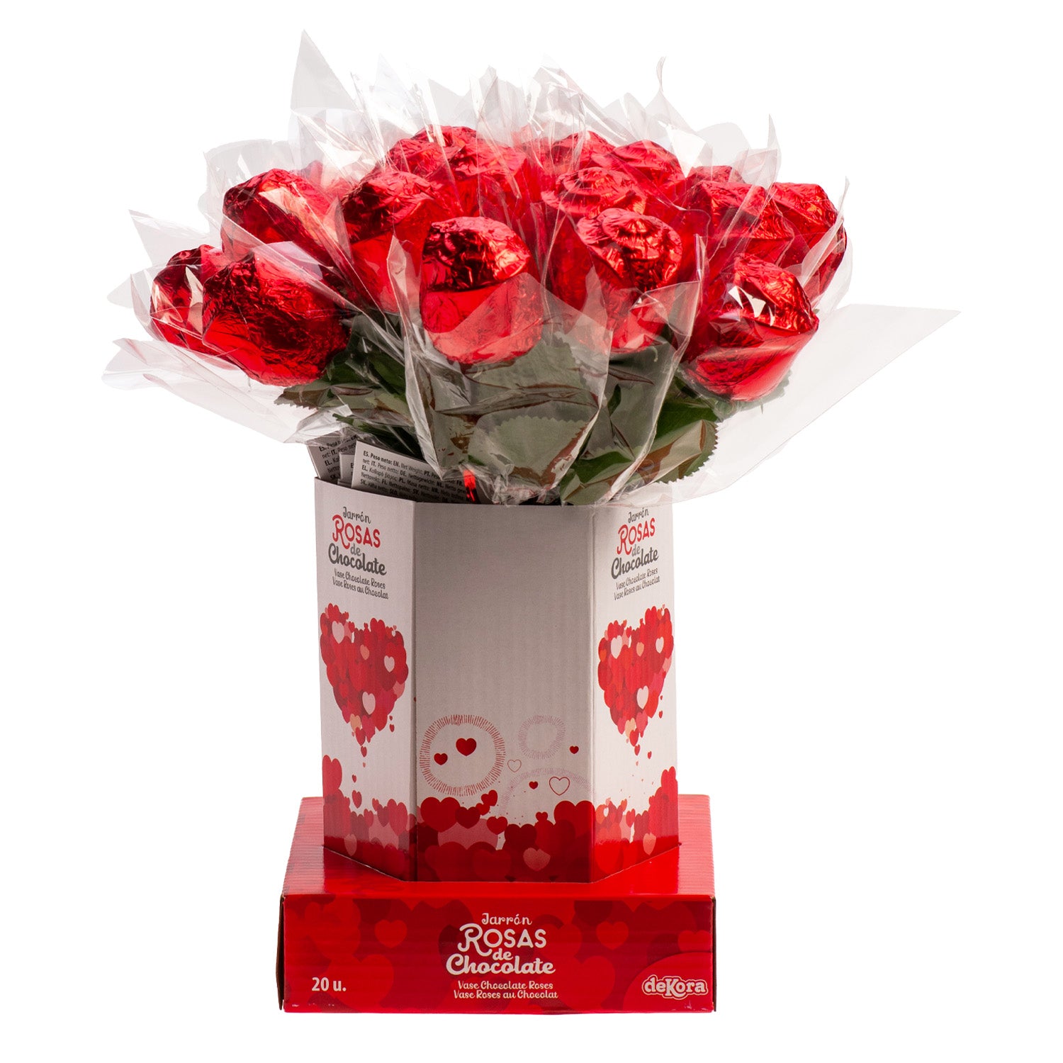 VASE WITH 20 CHOCOLATE ROSES 18GR