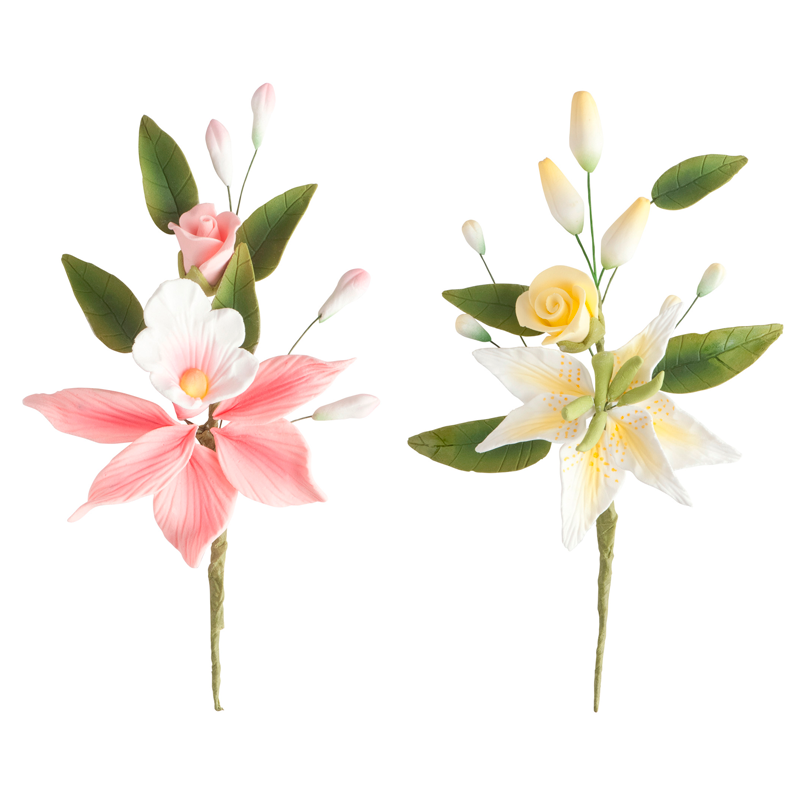 RAMO DECORACION AZUCAR ORQUIDEA ROSA-AMARILLO 11CM