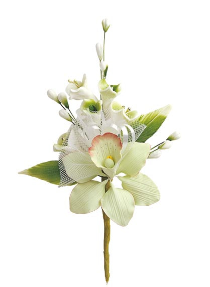 RAMO DECORACION AZUCAR SURTIDO FLROES BLANCAS B3 15CM ALAMBR