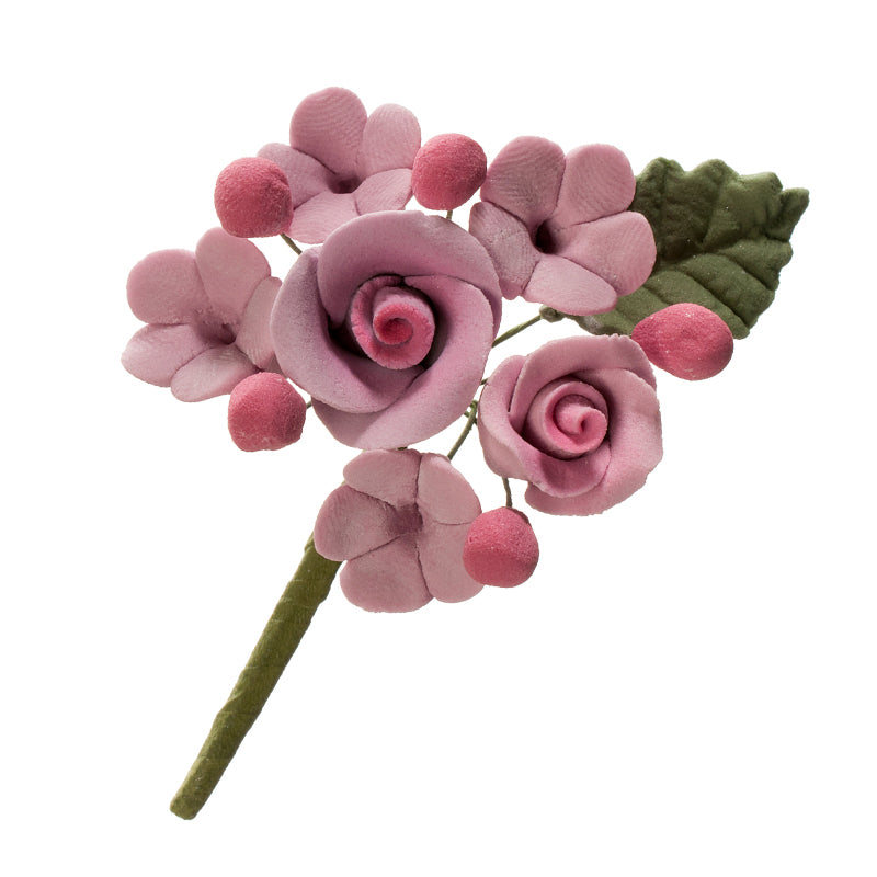 MINI RAMO DECORACION AZUCAR DE FLORES PASTEL&LILA 10,5CM