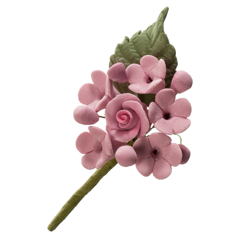 MINI RAMO DECORAÇÃO AÇÚCAR DE FLORES PASTEL & LILÁS 10,5CM
