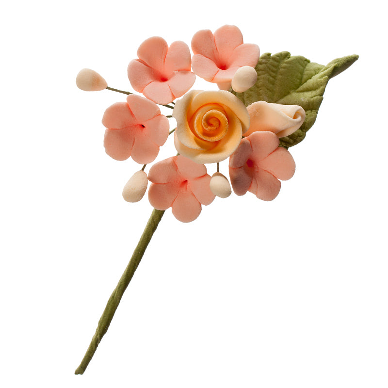 MINI RAMO DECORACION AZUCAR DE FLORES PASTEL&LILA 10,5CM