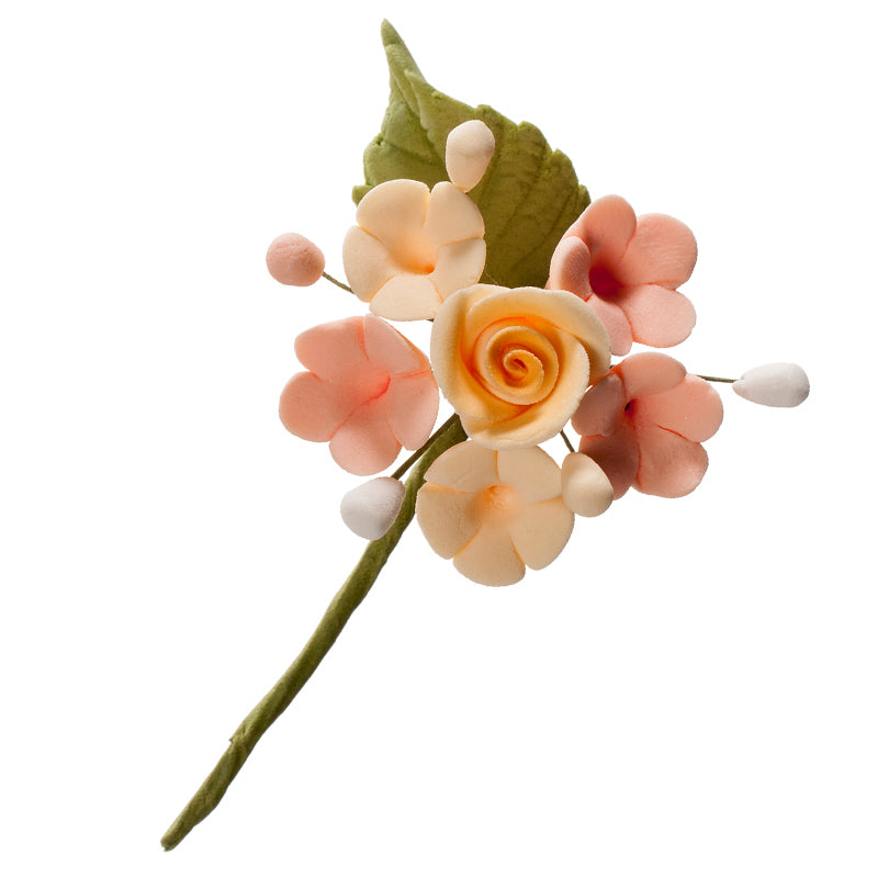 MINI RAMO DECORACION AZUCAR DE FLORES PASTEL&LILA 10,5CM