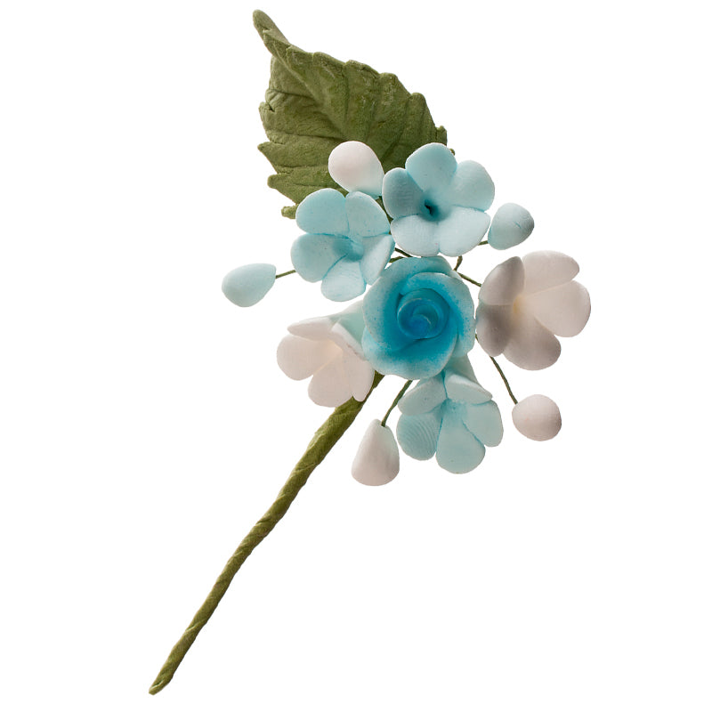 MINI RAMO DECORACION AZUCAR DE FLORES AZUL&ROSA 10,5CM ALAMB