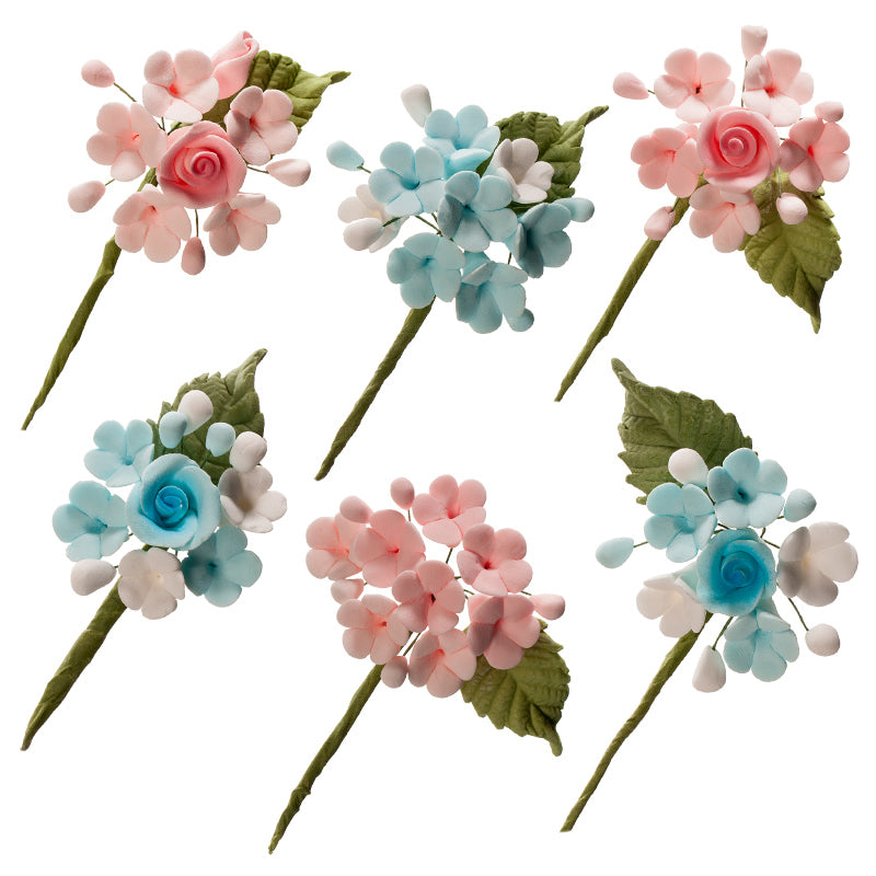 MINI RAMO DECORACION AZUCAR DE FLORES AZUL&ROSA 10,5CM