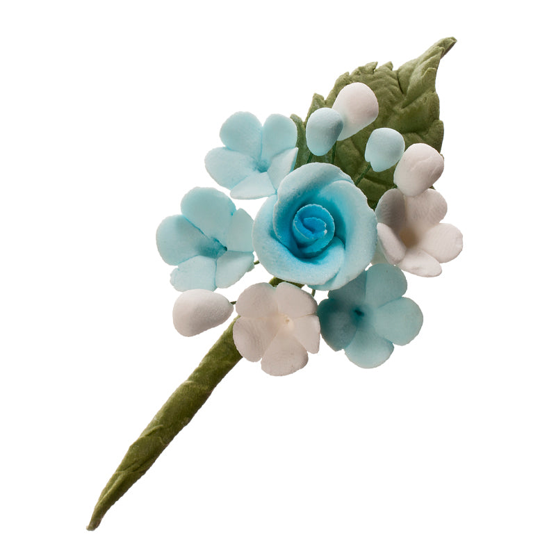 MINI RAMO DECORACION AZUCAR DE FLORES AZUL&ROSA 10,5CM ALAMB