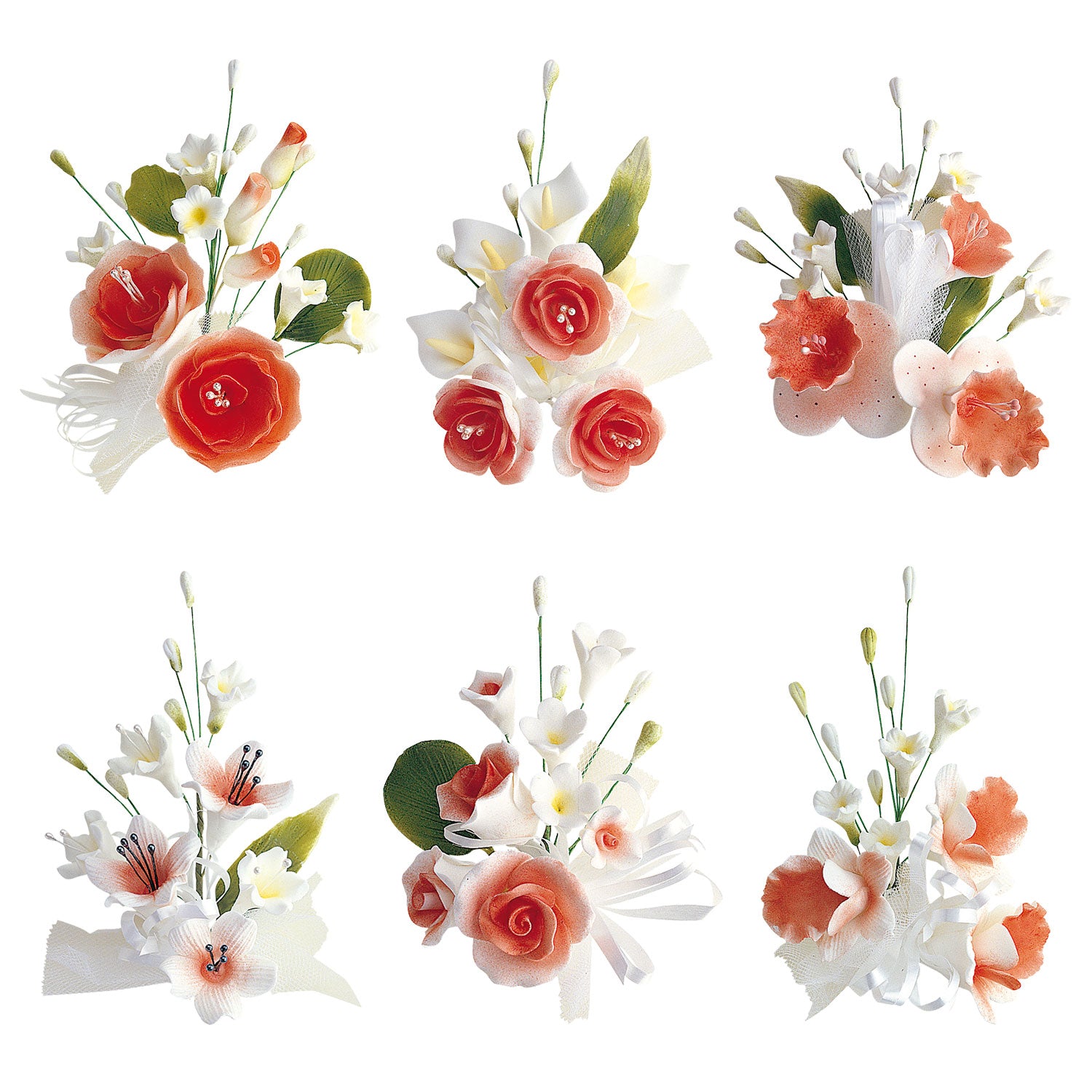 BOUQUETS DE FLEUR PASTILLAGE ASSORTIMENT BLANCHE ET ROUGE 13CM