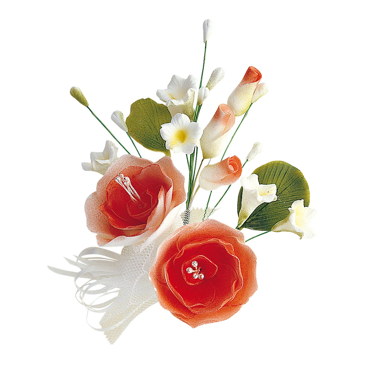 BOUQUETS DE FLEUR PASTILLAGE ASSORTIMENT BLANCHE ET ROUGE 13CM