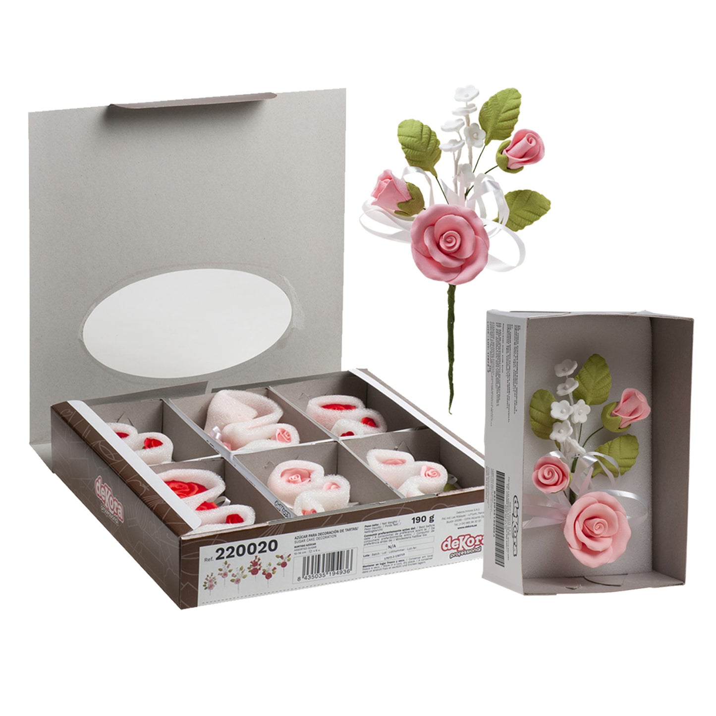 MAZZO INDIVIDUALE DECORAZIONE ZUCCHERO ROSA-ROSSO