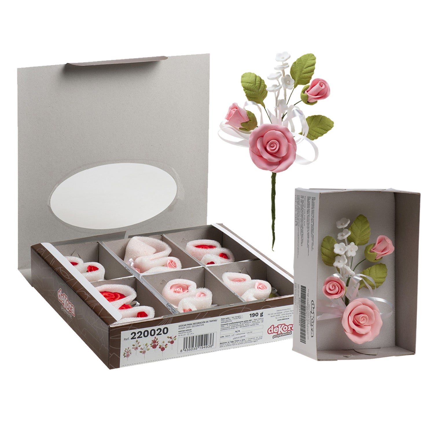MAZZO INDIVIDUALE DECORAZIONE ZUCCHERO ROSA-ROSSO