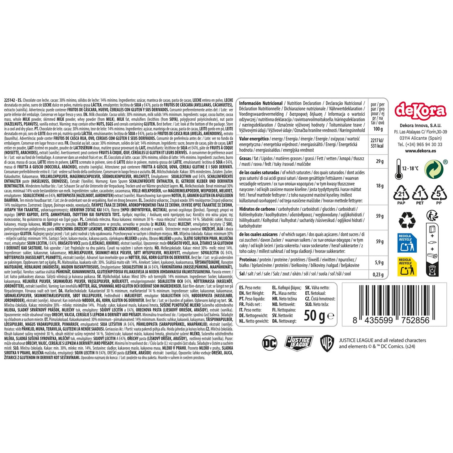 CALENDRIER DE L'AVENT JUSTICE LEAGUE AVEC CHOCOLAT 50GR