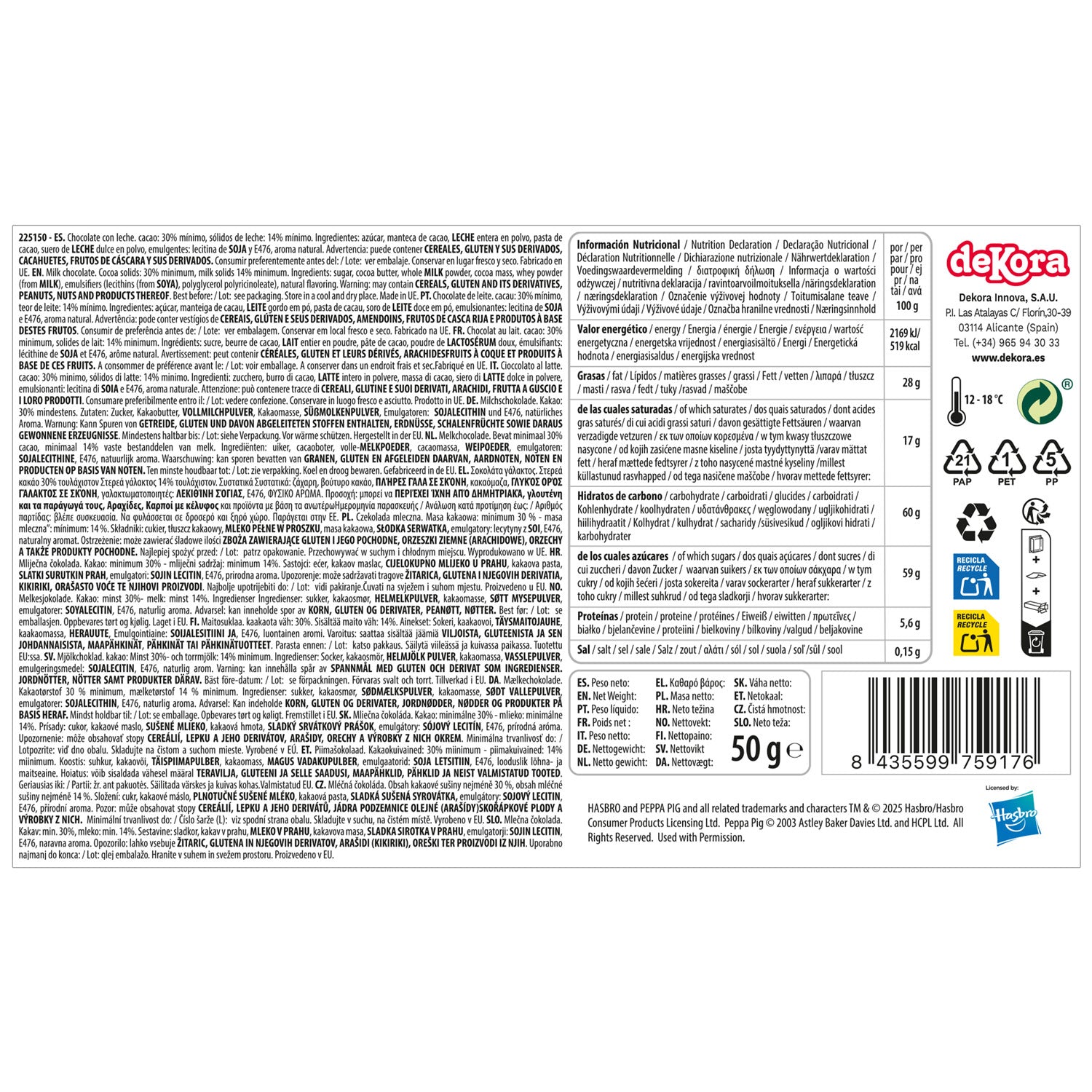 CALENDARIO DELL'AVVENTO PEPPA PIG CON CIOCCOLATINI 50GR