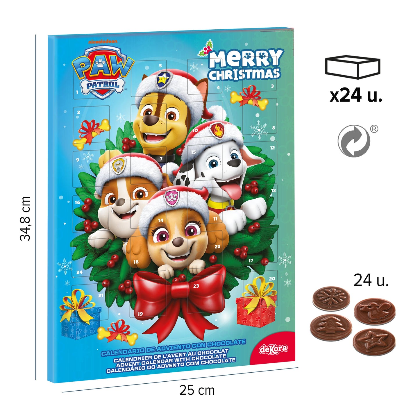 CALENDARIO CHOCOLATE PAW PATROL GUIRNALDA NAVIDAD 50GR