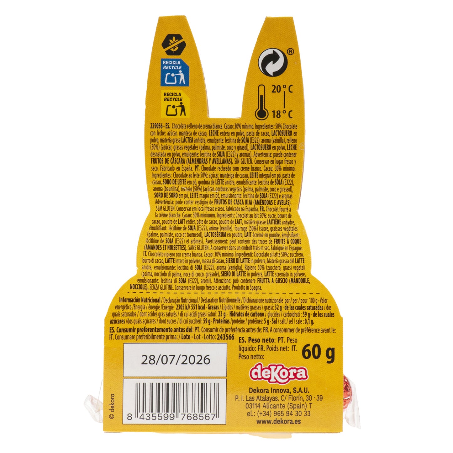 BUNNY WITH CHOCOLATE EGGS 60GR