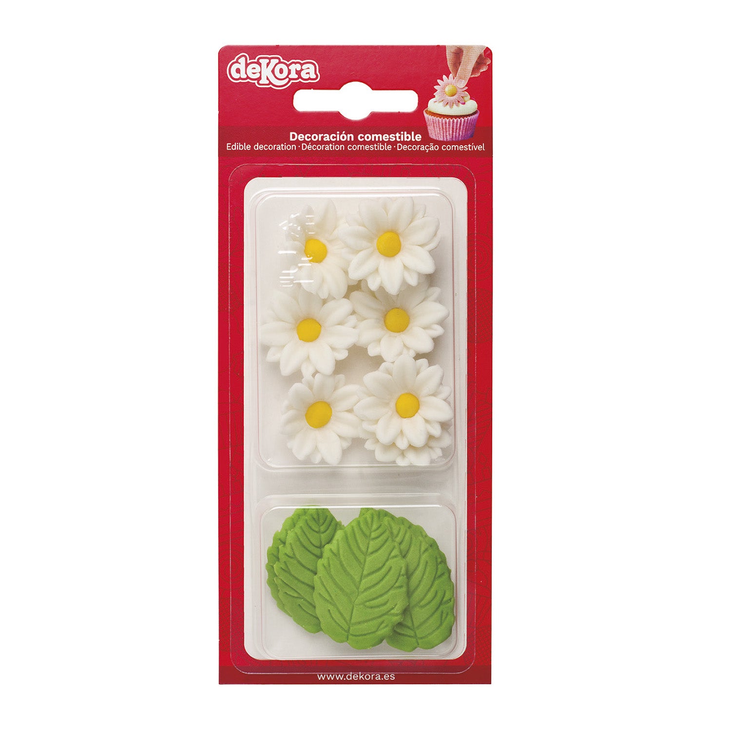 BLISTER SUGAR 7 WHITE MARGUERITES AND 5 GREEN LEAVES