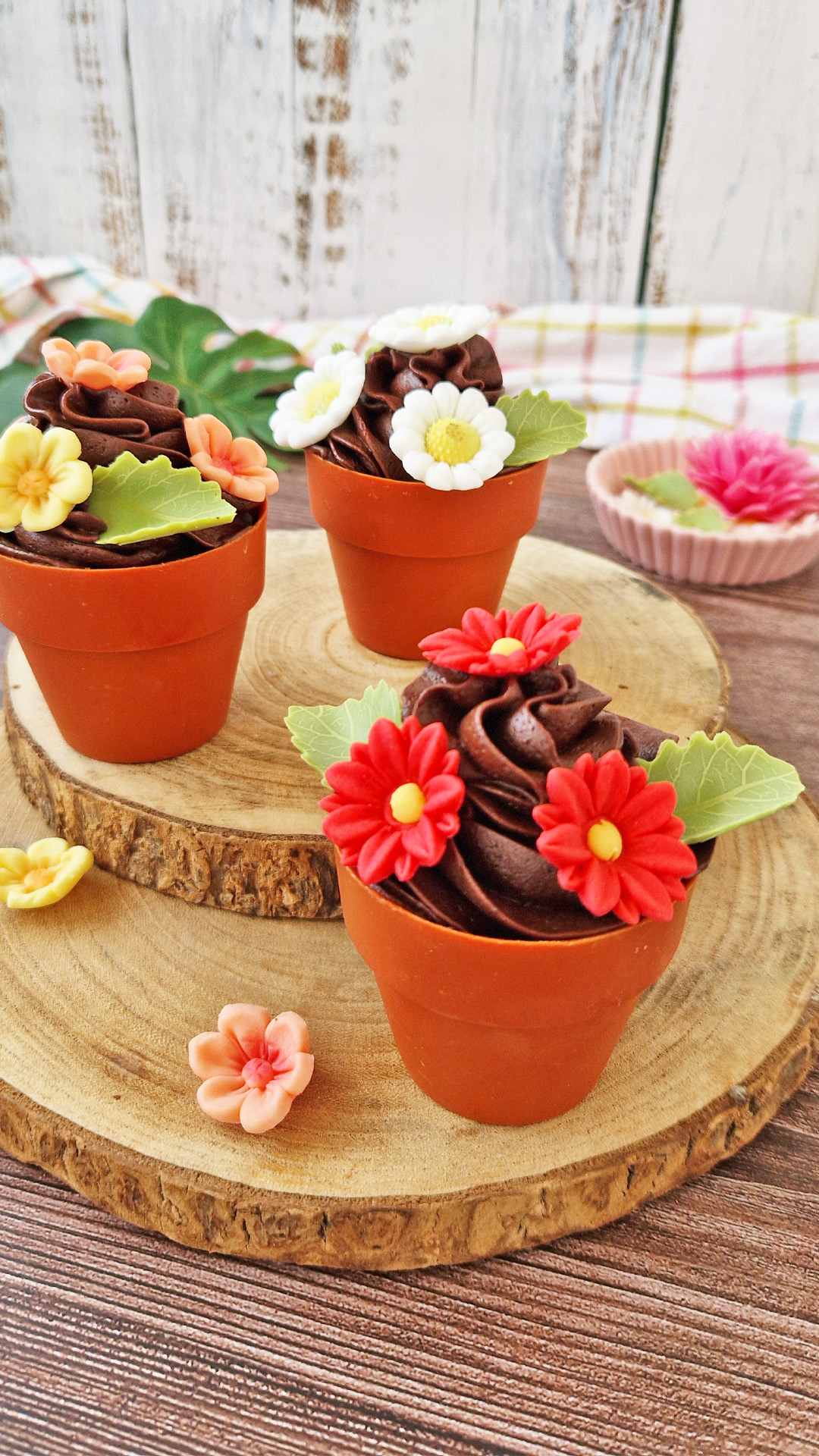 BLISTER SUCRE 7 MARGUERITES ROUGES ET 5 FEUILLES VERTES