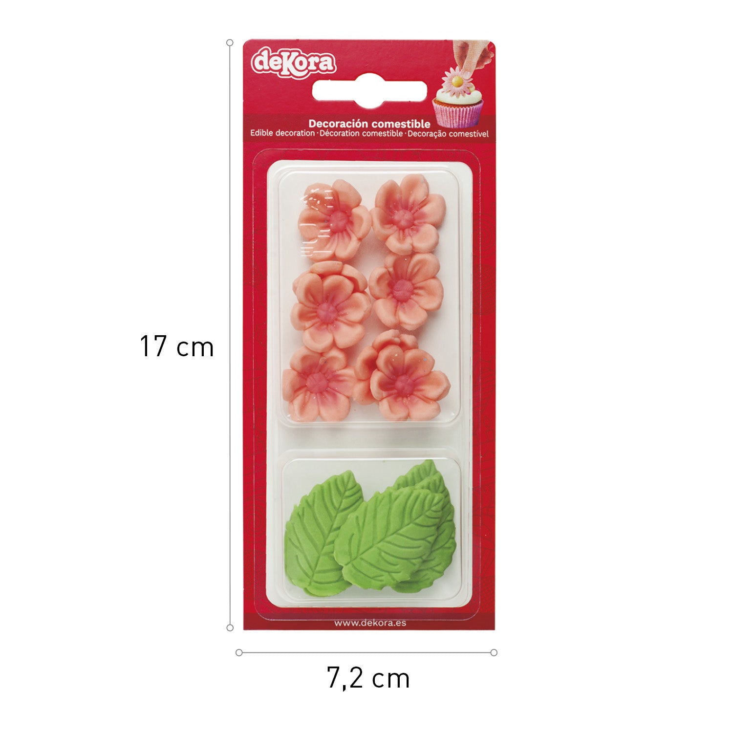 BLISTER DI ZUCCHERO 8 FIORI ROSA E 5 FOGLIE VERDI