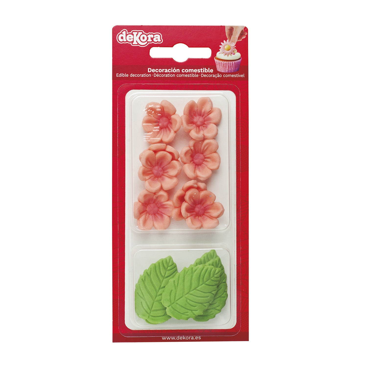 BLISTER DI ZUCCHERO 8 FIORI ROSA E 5 FOGLIE VERDI