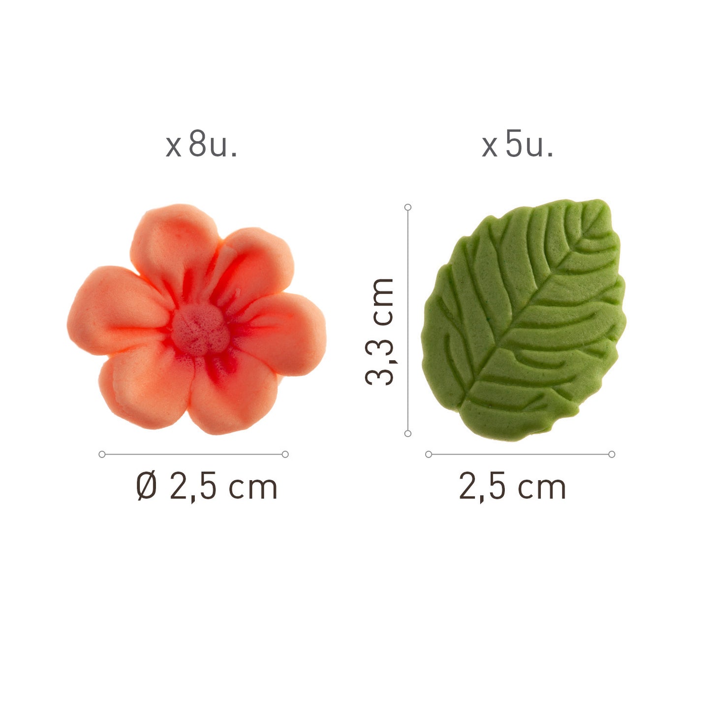 BLISTER DI ZUCCHERO 8 FIORI ROSA E 5 FOGLIE VERDI
