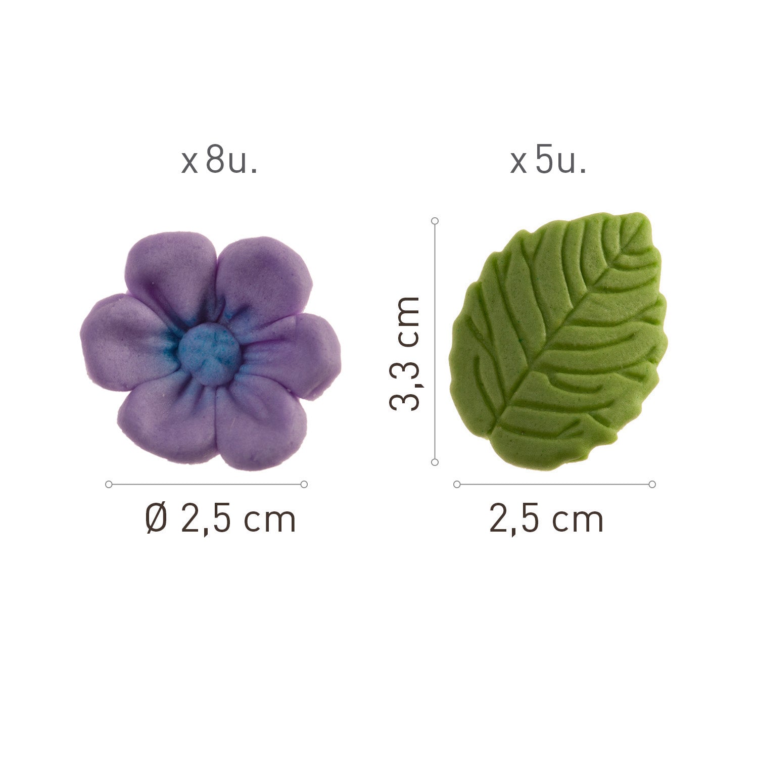 BLISTER SUCRE 8 FLEURS VIOLET ET 5 FEUILLES VERTES