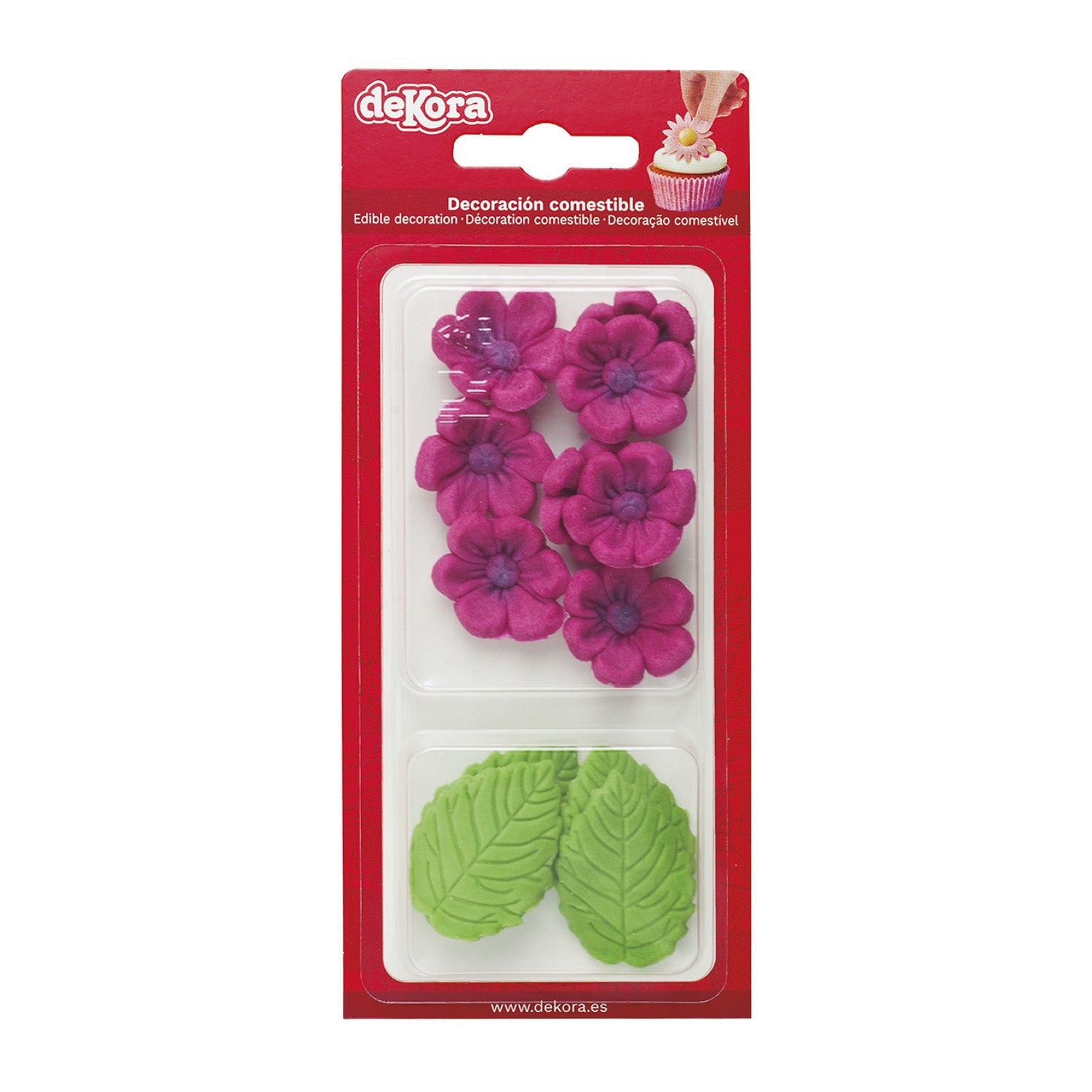 BLISTER SUGAR 8 FUCHSIA FLOWERS AND 5 GREEN LEAVES