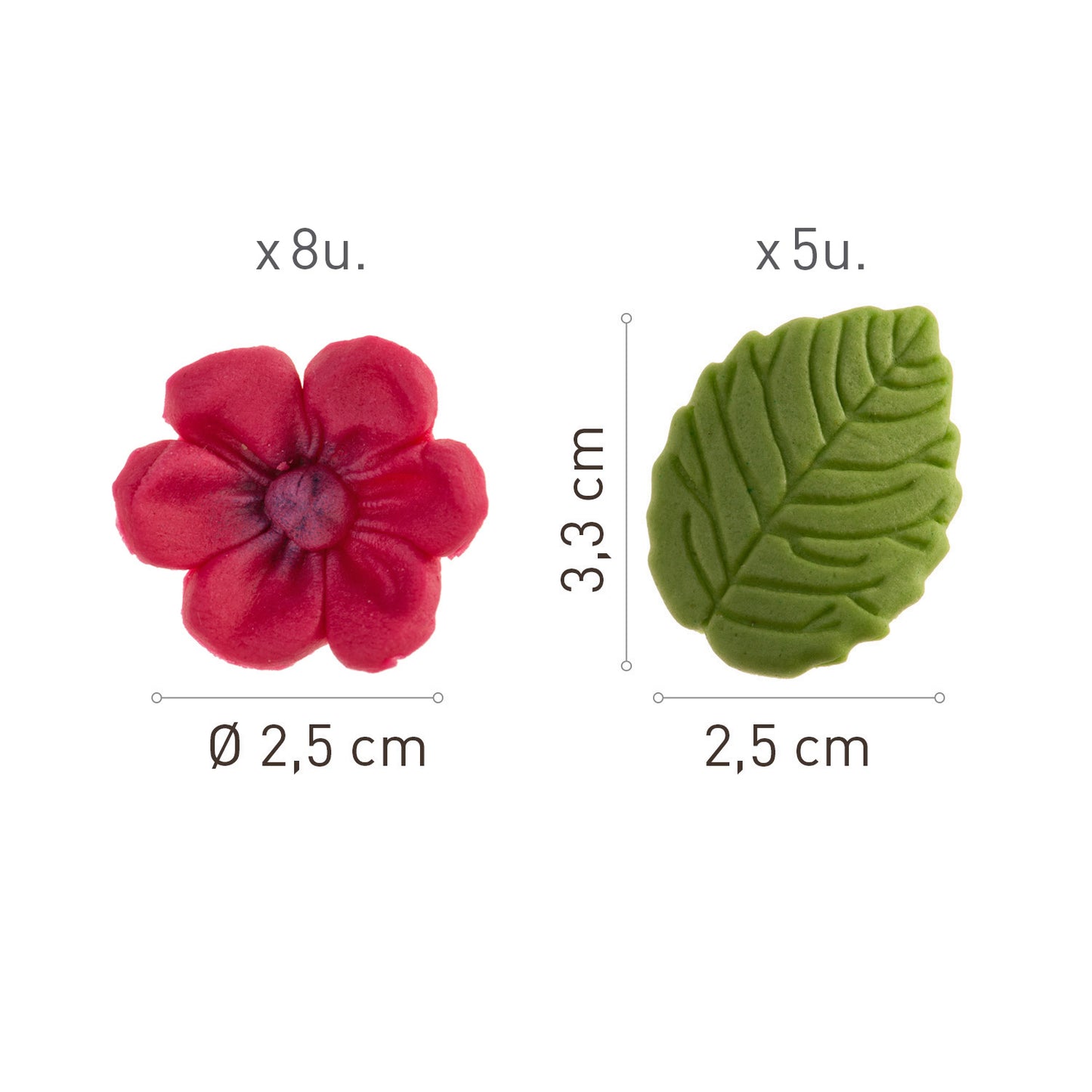 BLISTER SUGAR 8 FUCHSIA FLOWERS AND 5 GREEN LEAVES