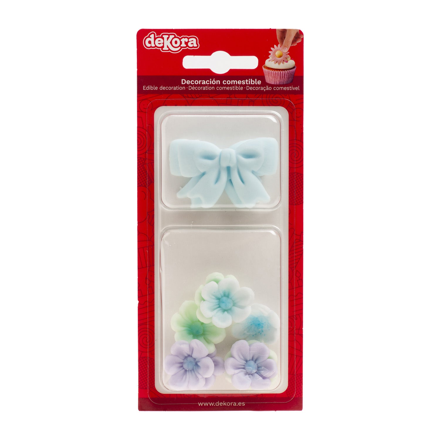 BLISTER SUGAR BLUE BOW WITH FLOWERS