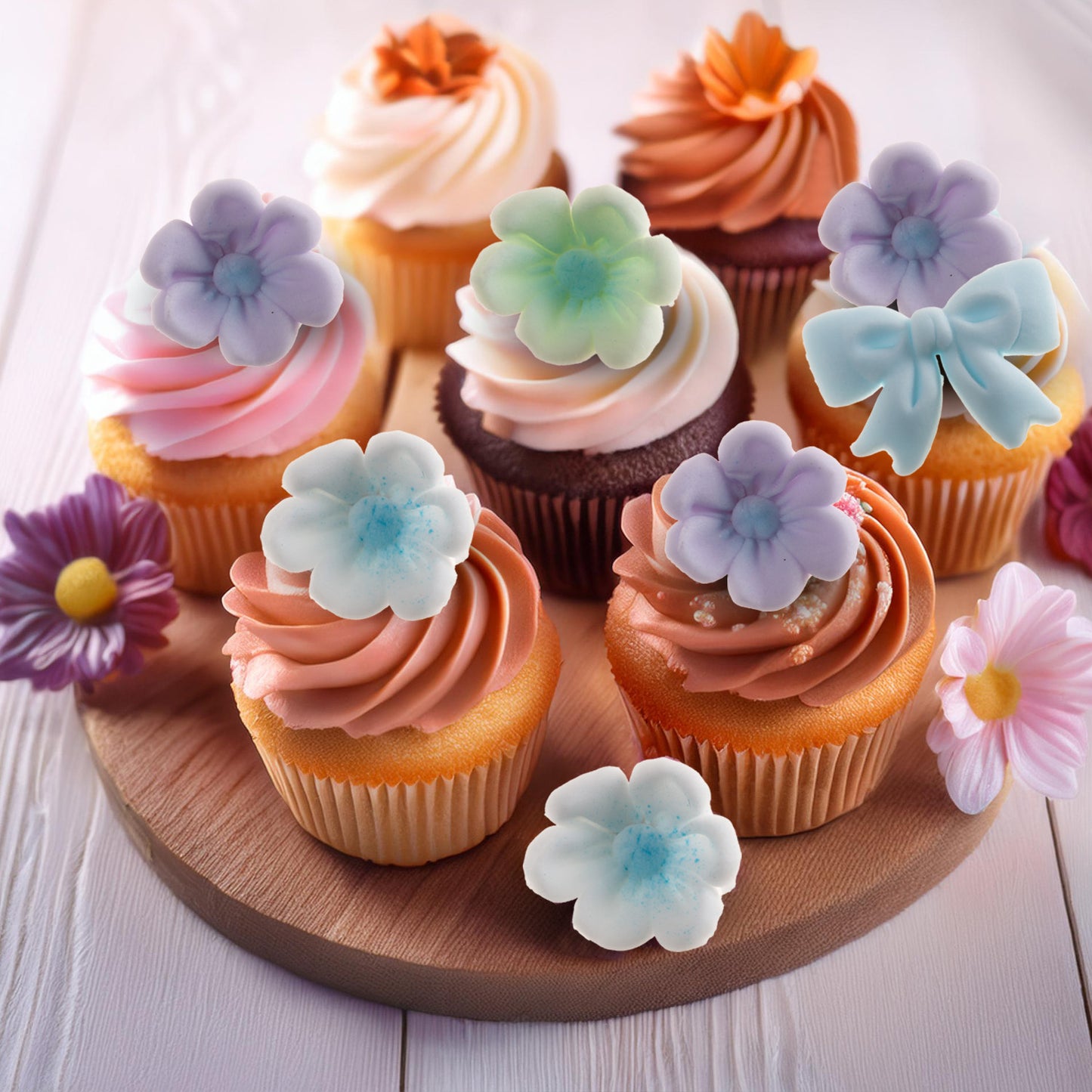 BLISTER SUGAR BLUE BOW WITH FLOWERS