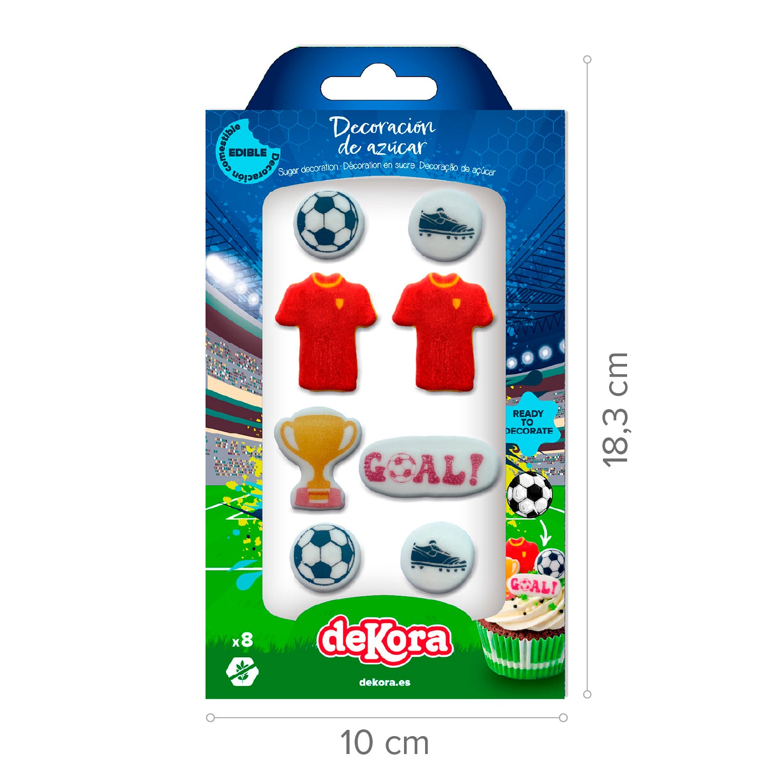 BLISTER DECORACION AZUCAR 2D FUTBOL 8 UNIDADES