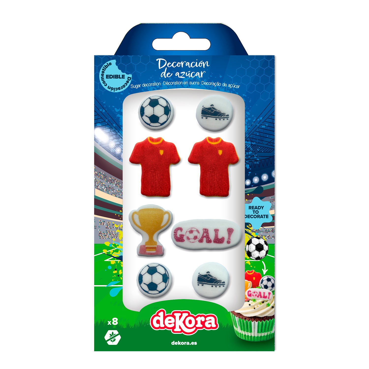 BLISTER DECORACION AZUCAR 2D FUTBOL 8 UNIDADES