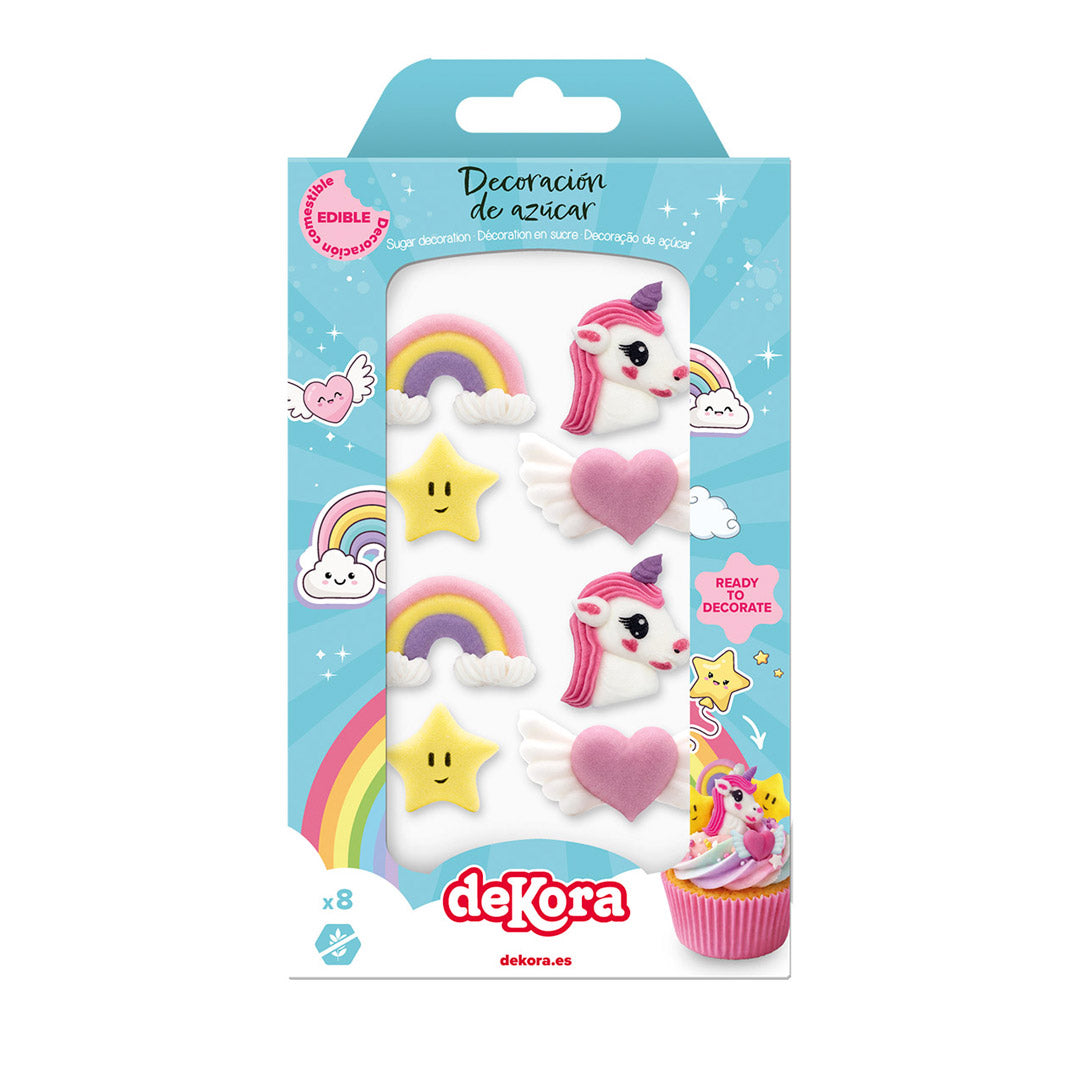 BLISTER DI DECORAZIONI IN ZUCCHERO 2D UNICORNO 8 UNITÀ