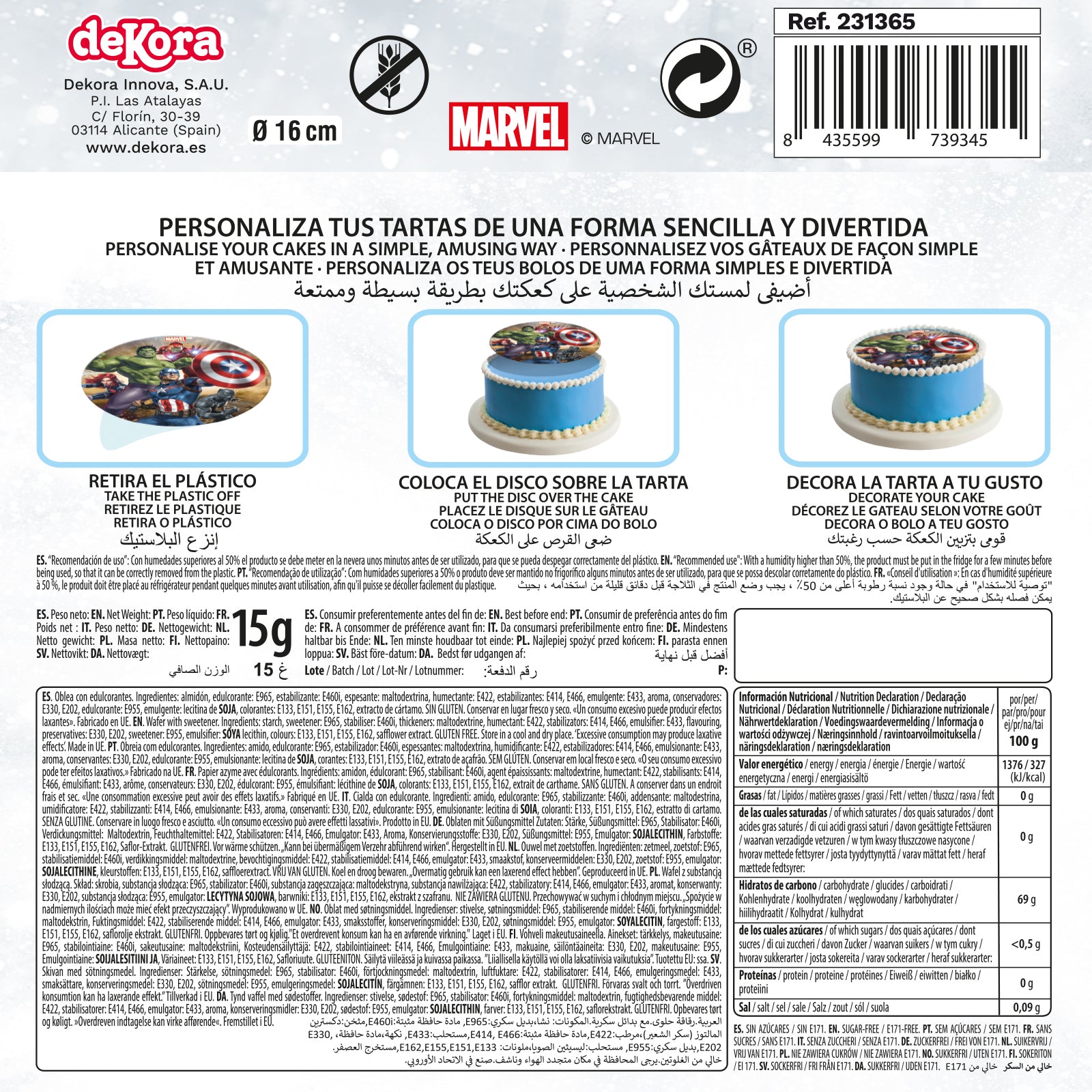 AVENGERS CAKE DECORATING EDIBLE DISC 16CM SUGAR FREE