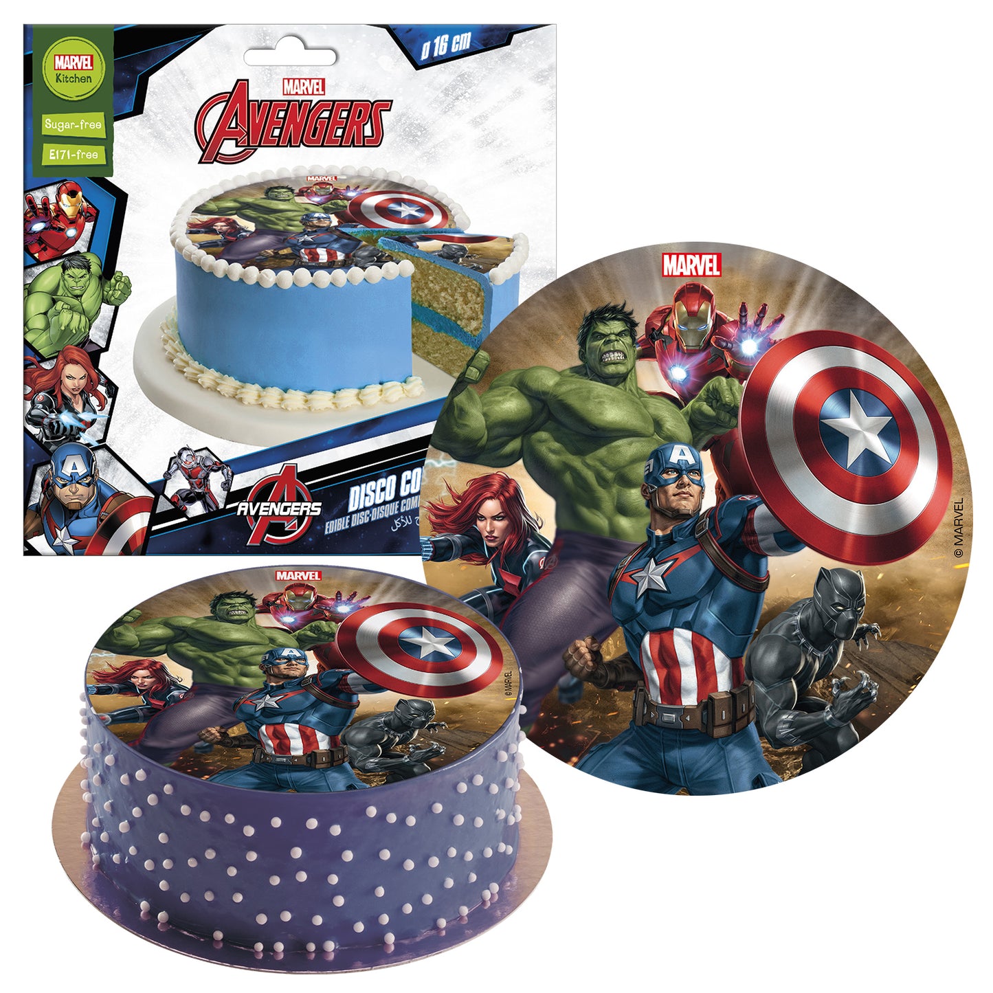 AVENGERS CAKE DECORATING EDIBLE DISC 16CM SUGAR FREE