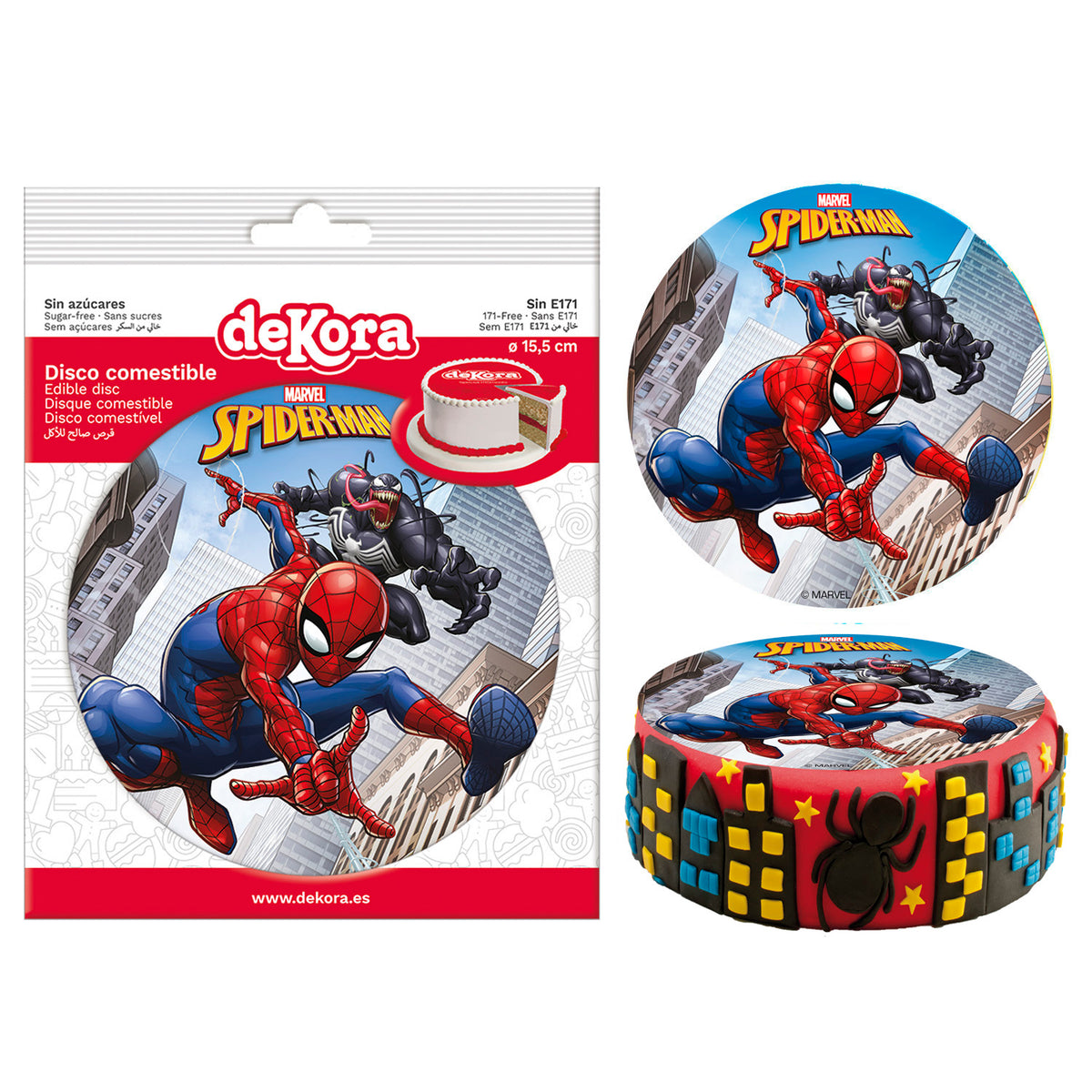 DISCO COMESTÍVEL DECORAR BOLOS SPIDER-MAN ZERO 15,5CM