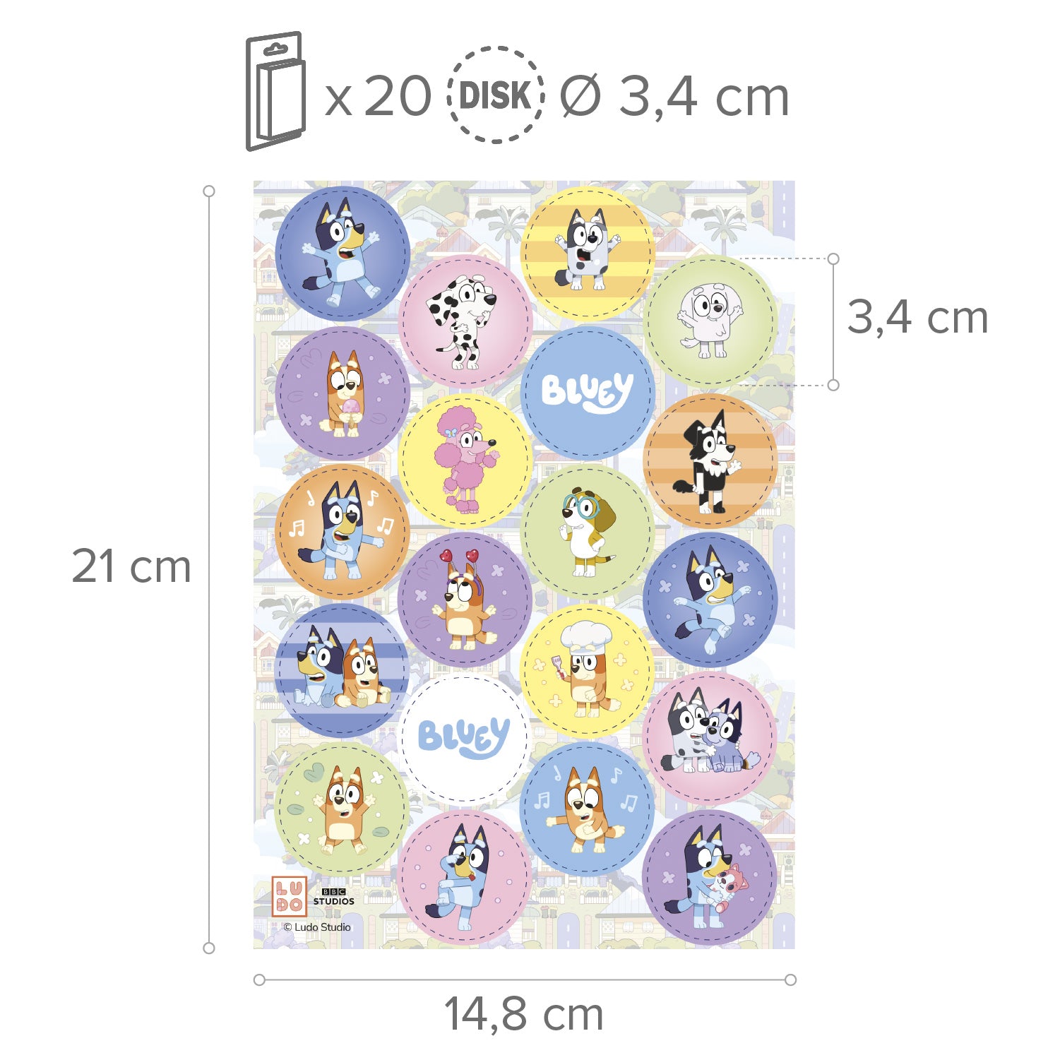 BLUEY & BINGO EDIBLE MINI DISCS Ø 3,4CM ZERO A5