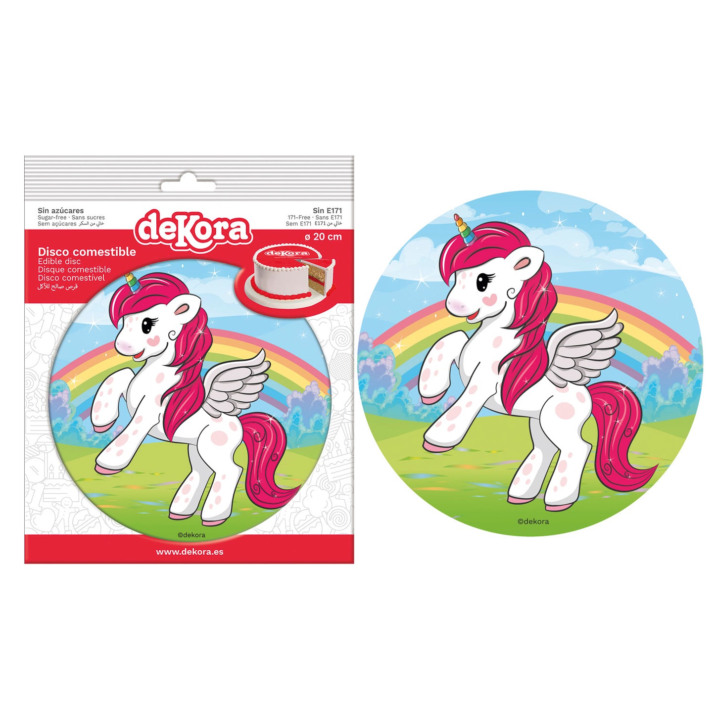 6 EDIBLE CAKE DECORATING DISCS UNICORN 20 CM