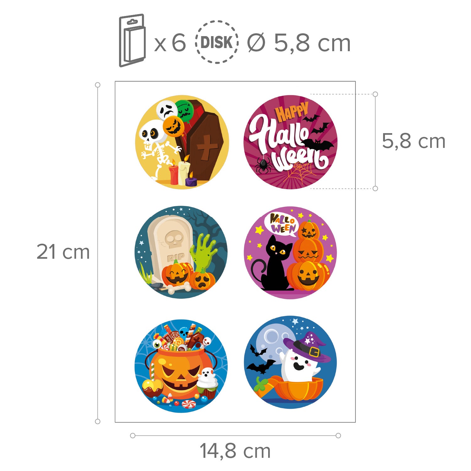 MIX DISCOS COMESTIBLES HALLOWEEN ZERO 6U Ø 5,8CM A5